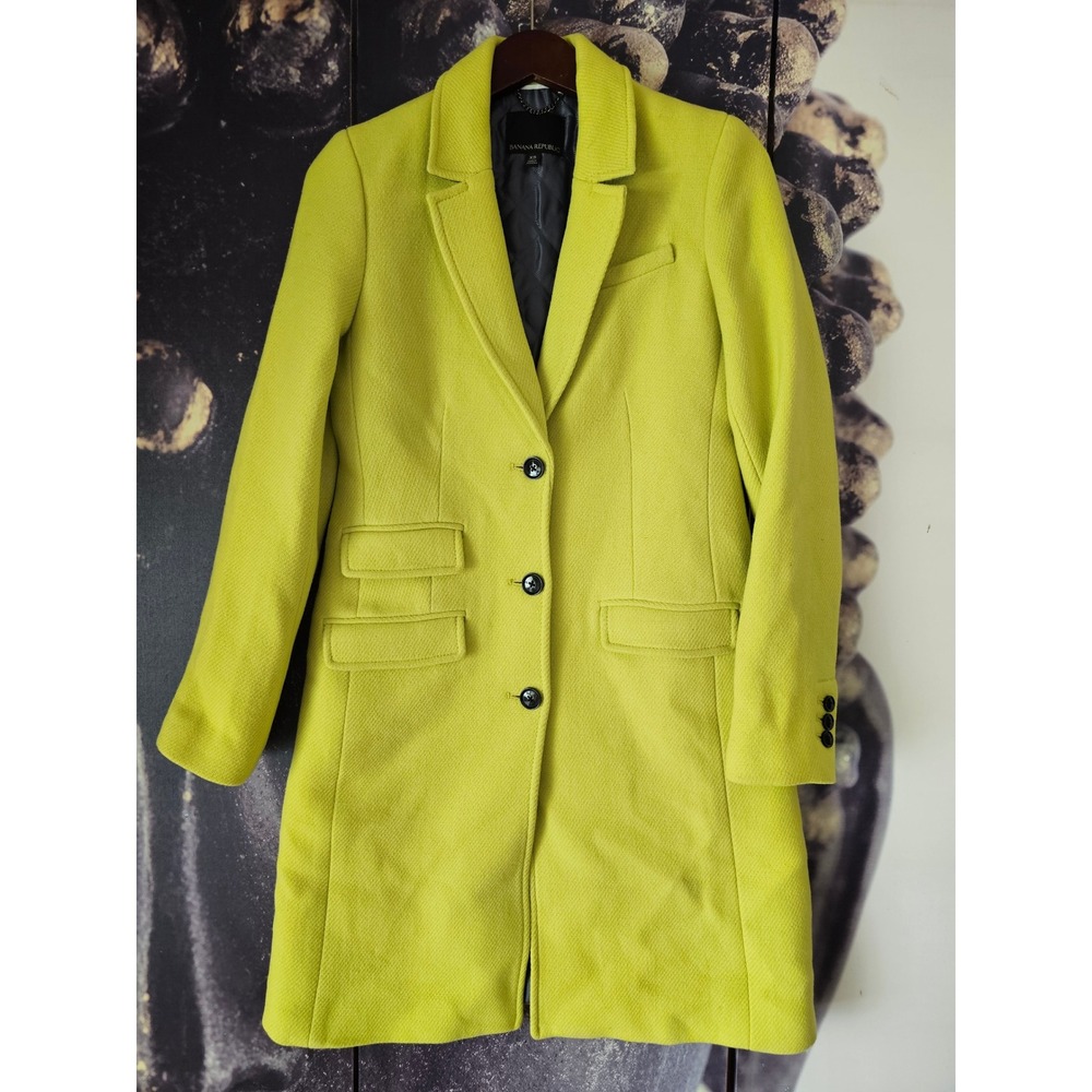 Banana Republic Women Chartreuse Wool Blend Car Coat Neon Yellow XS RN54023